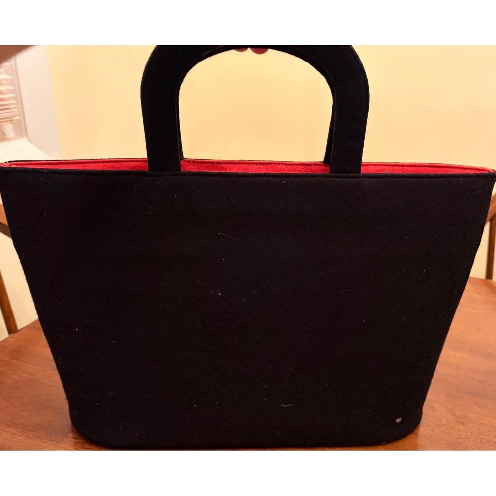 Vintage Garay Black Wool Felt Sewing Novelty Tote Bag Red Lining Dress Form - Picture 2 of 6